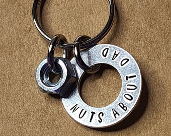 Nuts About Dad Keychain | Handmade Aluminum Washer Keychain with Hex Nut | Father's Day Gift for Dad