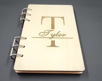 Monogram Engraved Wooden Notebook | A6 Sized | 50 Pages | Perfect for Gifting