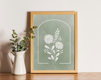 September | Birth Month Flower Print | Aster | Digital Print | Green