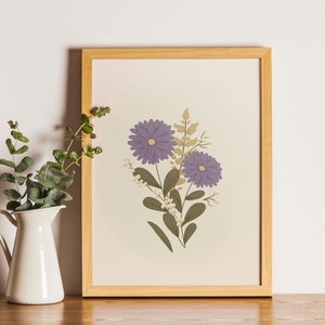 September Birth Flower Digital Print Birth Flower Print Aster Wall Print Vintage Wall Print Vintage Floral Wall Print Download image 1