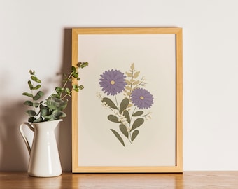 September Birth Flower Digital Print | Birth Flower Print | Aster Wall Print | Vintage Wall Print | Vintage Floral Wall Print | Download