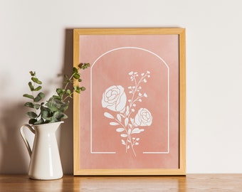 June | Birth Month Flower Print | Rose | Digital Print | Pink