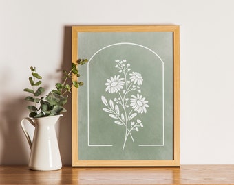 April | Birth Month Flower Print | Daisy | Digital Print | Green