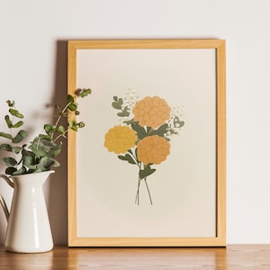 Impresión digital de flores de nacimiento de octubre / Impresión de flores de nacimiento / Impresión de pared de caléndula / Impresión de pared vintage / Impresión de pared floral vintage / Descargar