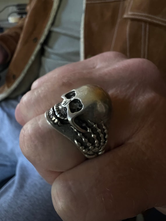 Anello Silver Teschio E Falce Anello Uomo Teschio Grim Reaper Anarchia In Acciaio Inox - Gioiello Biker, Punk, Unisex Anello Biker Acciaio Inox - Foto 6