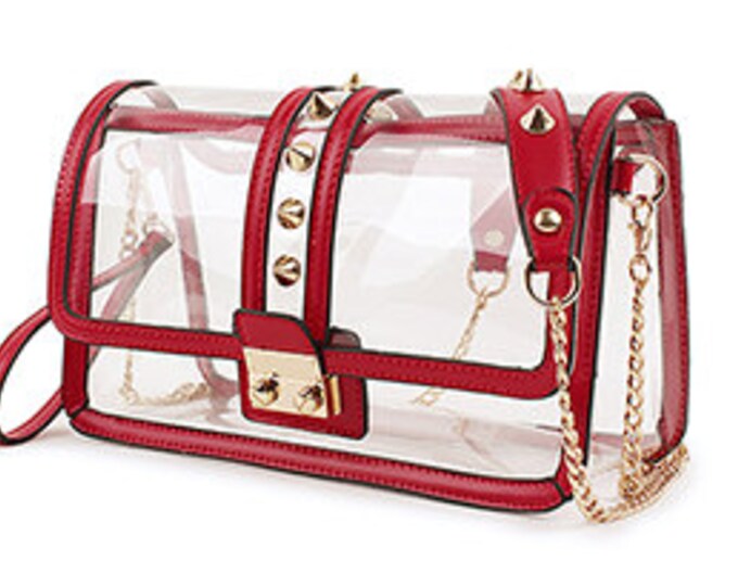 Clear Crossbody Clutch With Red Trim//meets NFL Bag Policy Etsy