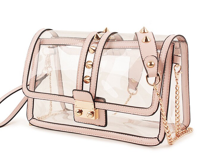 Clear Crossbody Clutch With Pink Trim//meets NFL Bag Policy Etsy