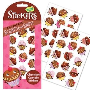 Adesivi da grattare e annusare per cupcake al cioccolato, confezione di adesivi al profumo di cioccolato fondente di Peaceable Kingdom