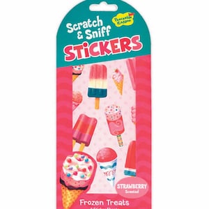 Gefrorene Leckereien Kratz- und Schnüffelsticker, Eis am Stiel - Sno-Cone - Push Pops, Erdbeerduftsticker, 22 Stück
