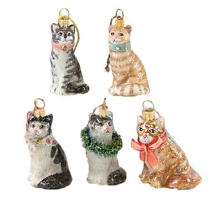 Cat Christmas Ornament (1), Kitties with Holiday Collars, Luxury Glass Felines by Cody Foster