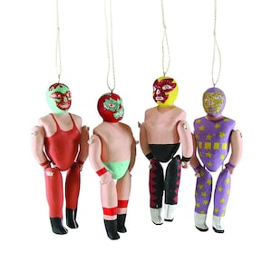 Lucha Libre Ornament, Paper Mache Mexican Wrestlers Folk Art Figuras