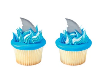 Shark Fin Cake Toppers (Pack of 12), Birthday Party Decor, Beach Party Decorations
