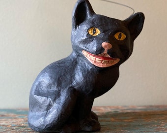 Mischievous Cat Candy Bucket, Vintage-Inspired Halloween Decor