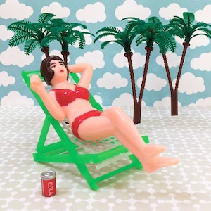 Sunbather Cake Topper with 3 Palm Trees and Coke Can (6 pc), Beach Party Decor, Hawaiian Luau, Island Vacation, Summer