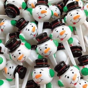 3-D Snowman Cake / Cupcake Picks (12), Christmas Frosty Toppers with Black Hat and Earmuffs