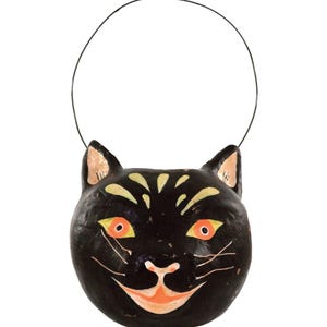 Balde de doces de gato preto, decoração de Halloween