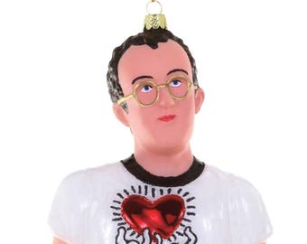 Keith Haring Glass Christmas Ornament, 1980s Graffiti Artist