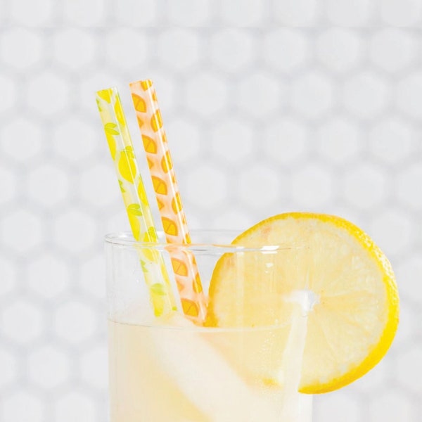 Lemons and Oranges Acrylic Straws, Summer Party Straws (set of 12)