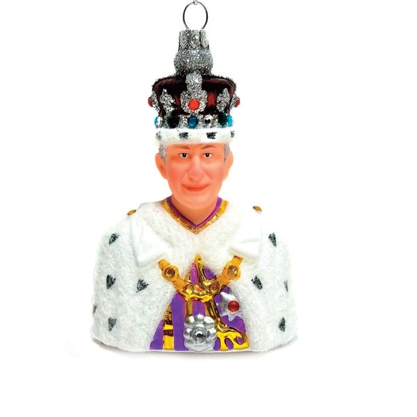 King Charles Glass Christmas Ornament, Cody Foster Royals New for 2023