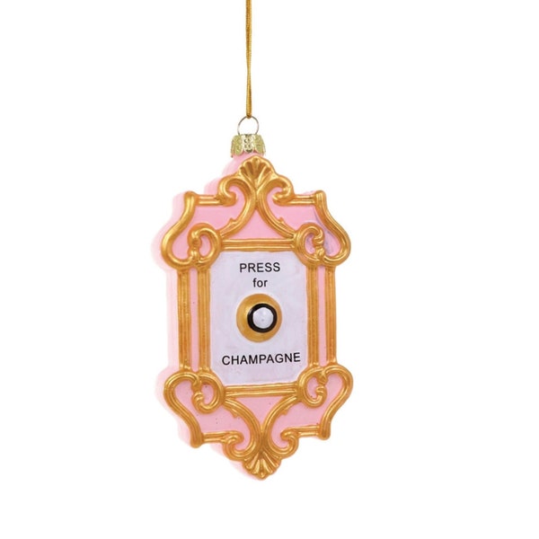 Press for Champagne Christmas Ornament, Glass Tree Decoration