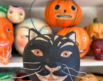 Cubo de caramelos con forma de gato negro, decoración de Halloween