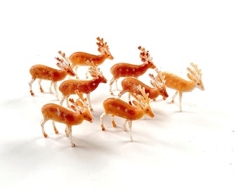 Pequeños ciervos de plástico, 12 miniaturas de renos para decorar pasteles, figuras para manualidades.