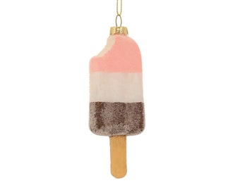 Neapolitan Ice Cream Bar Ornament, Vanilla Chocolate Strawberry Frozen Treat Bauble