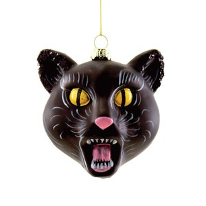Black Cat Head Glass Ornament