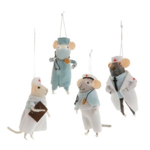 Medical Mice Christmas Ornaments, Felted Doctor Ornament, Nurse Ornament