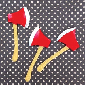 Hatchet Toppers (12) Ax / Axe Cake Picks, Woodland Lumberjack Camping Decorations