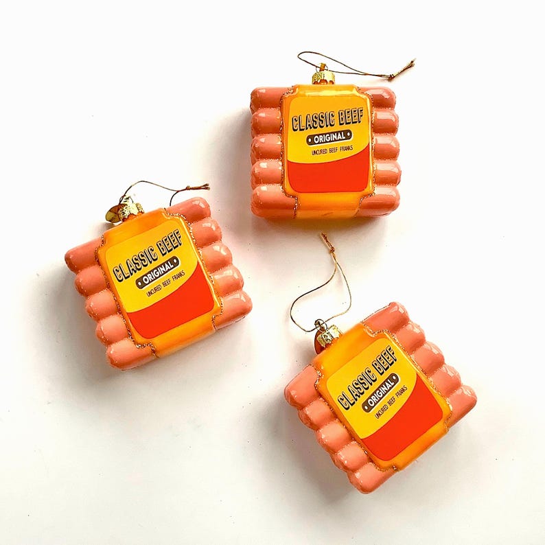 Packaged Classic Beef Hot Dogs Glass Ornament - Thumbnail 2