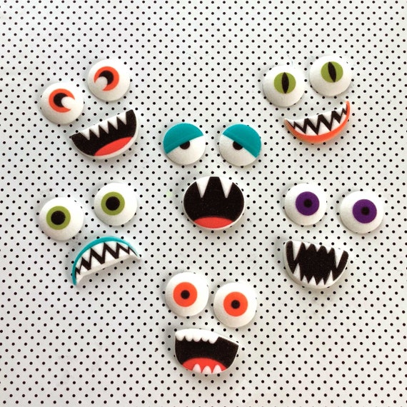 Edible Monster Face Sugars, Halloween Cupcake Toppers, Zombie Eyes