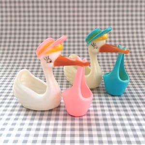 Vintage Stork Baby Shower Favor (2), Cake Topper, Craft Supply, Blue or Pink Candy & Nut Cup