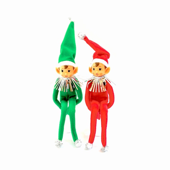 レトロなクリスマスエルフニーハガー（2個セット） - 曲げられる可動式
