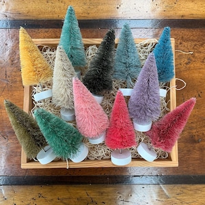 Rainbow 4&quot; Bottle Brush Trees, Sisal Christmas Trees, Set of 12,