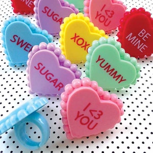 Conversation Heart Rings, 12 Valentine Cake Picks, Pastel Cupcake Toppers