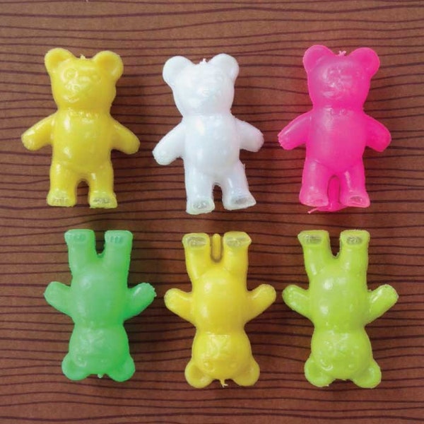 12 Vintage Blow Mold Gummy Teddy Bear Toppers - Pinata Filler - 90s Cake Toppers - Teddy Bear Picnic - Dime Store - Plastic Animal
