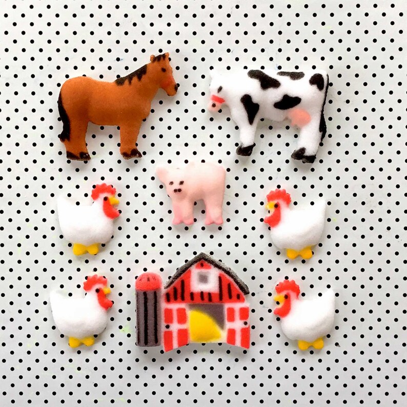 Farm Animals Sugars 8 Edible Decorations Farm Party Cake Etsy