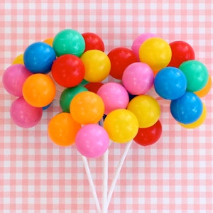 Party Balloon Cupcake Picks (3 Stems), Rainbow Toppers, Plastic Cake Balloons