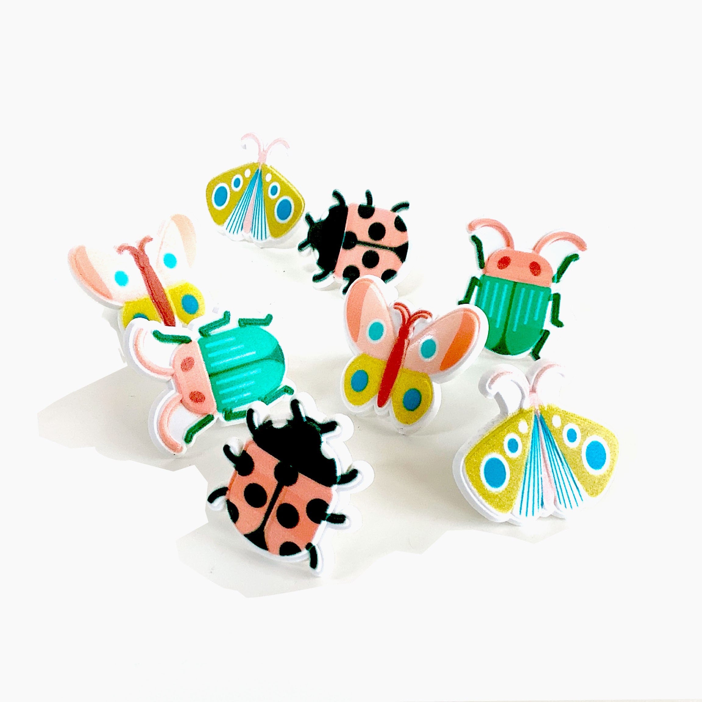 Garden Bugs Cupcake Rings Be Wild Insect Cake Toppers Set of pic