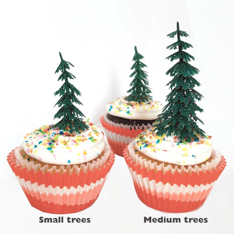 12 Small Pine Tree Cake Toppers Plastic Evergreens Woodland Etsy
