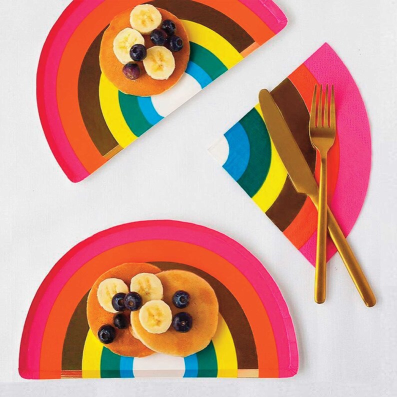 Rainbow Paper Plates Colorful Plate with Sparkly Gold Foil Etsy
