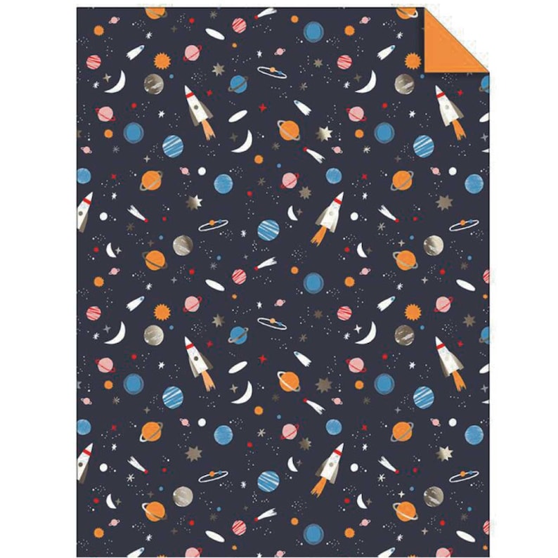 Space Wrapping Paper Sheets with Embossed Silver Foil Meri Meri Rockets Planets Constellations Gift Wrap
