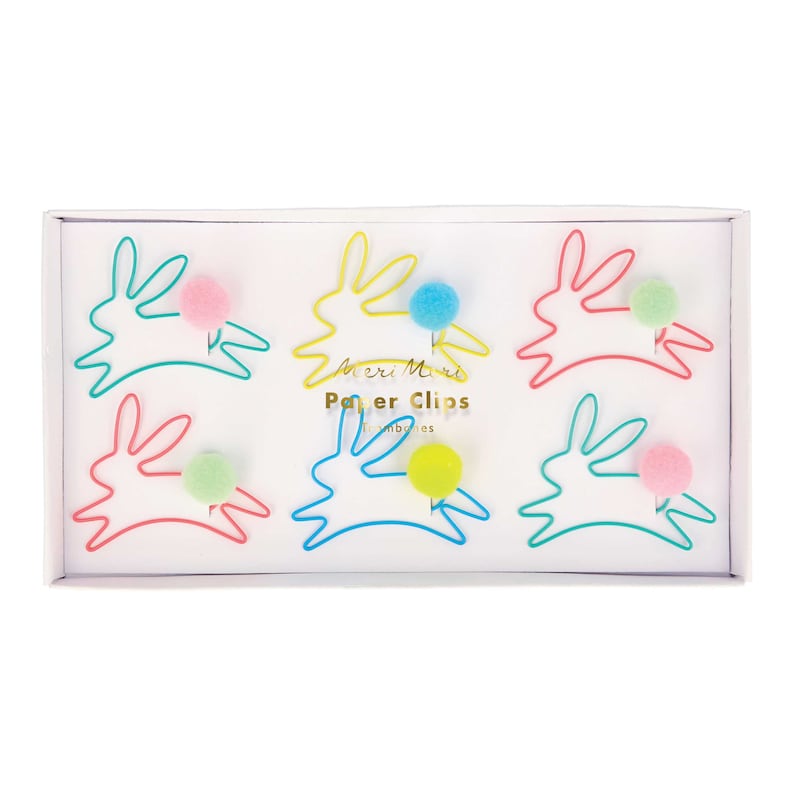 Office Decor Meri Meri Set of 6 Pom Pom Paperclips Easter Basket Stuffer Homeschool Bunny Paper Clips