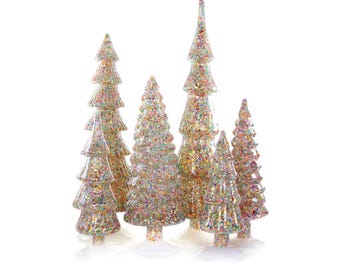 Festival Glass Confetti Trees, Set of Six, 8 - 15"