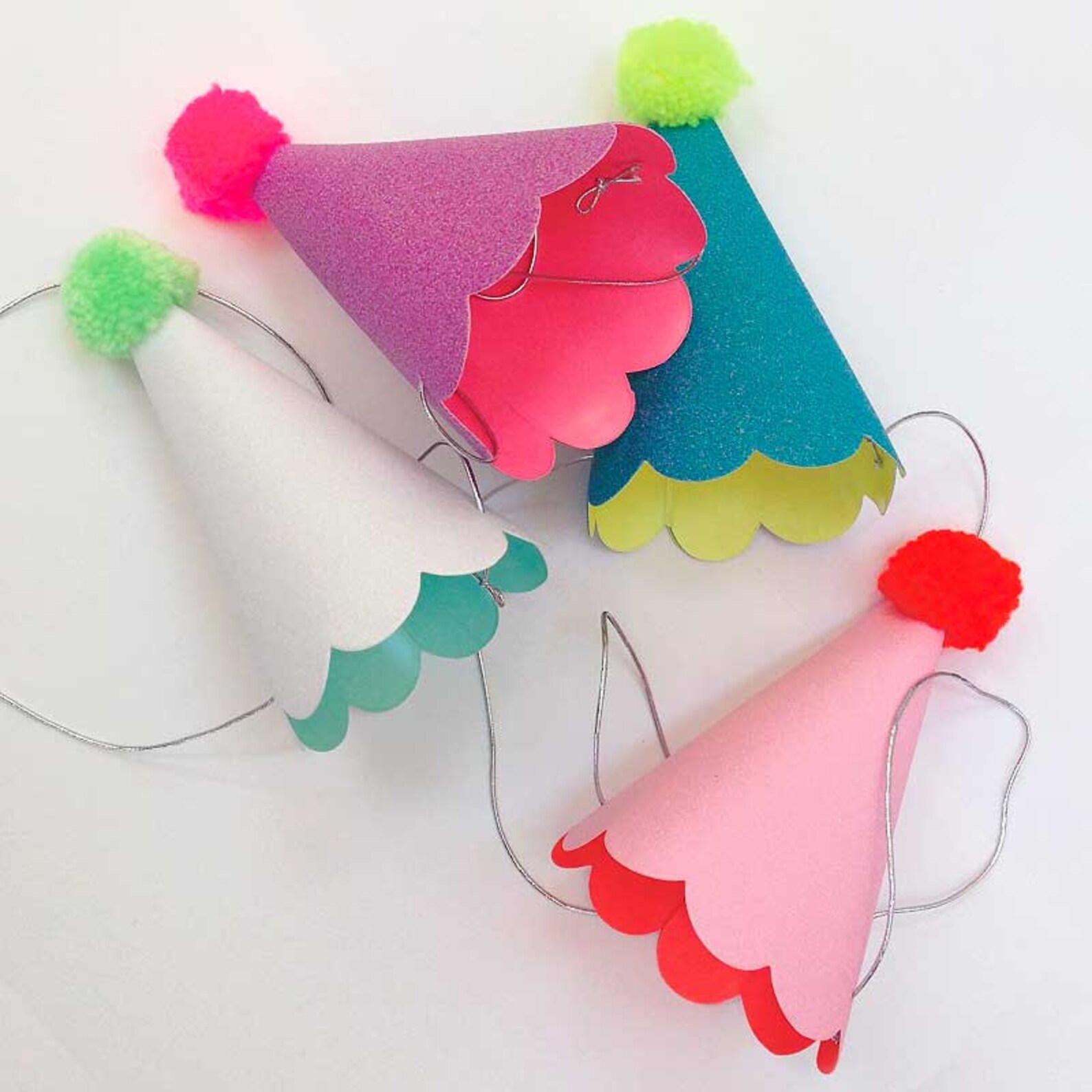 Glitter Party Hats With Pom Poms 8 Birthday Party Hat Etsy