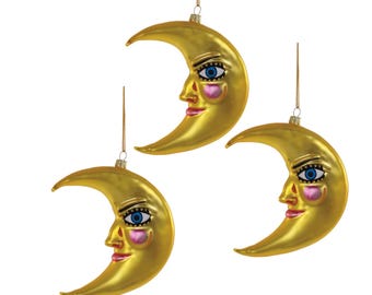 Rosy Cheek Gold Crescent Moon Man Ornament