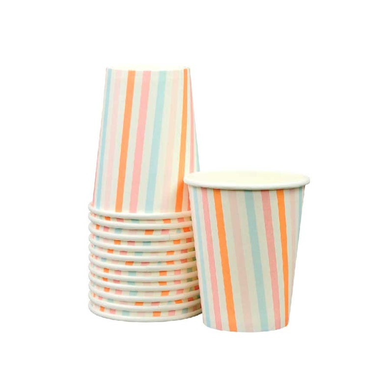 Pastel Sorbet Stripe Cups Set of 12 Pink Coral Aqua Paper Etsy
