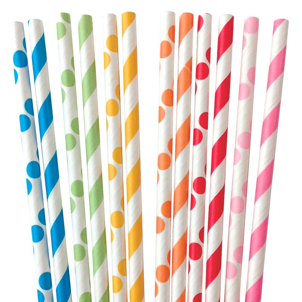 25x Colored Striped Paper Straws Beverage Biodegradable Birthday Party Supply
