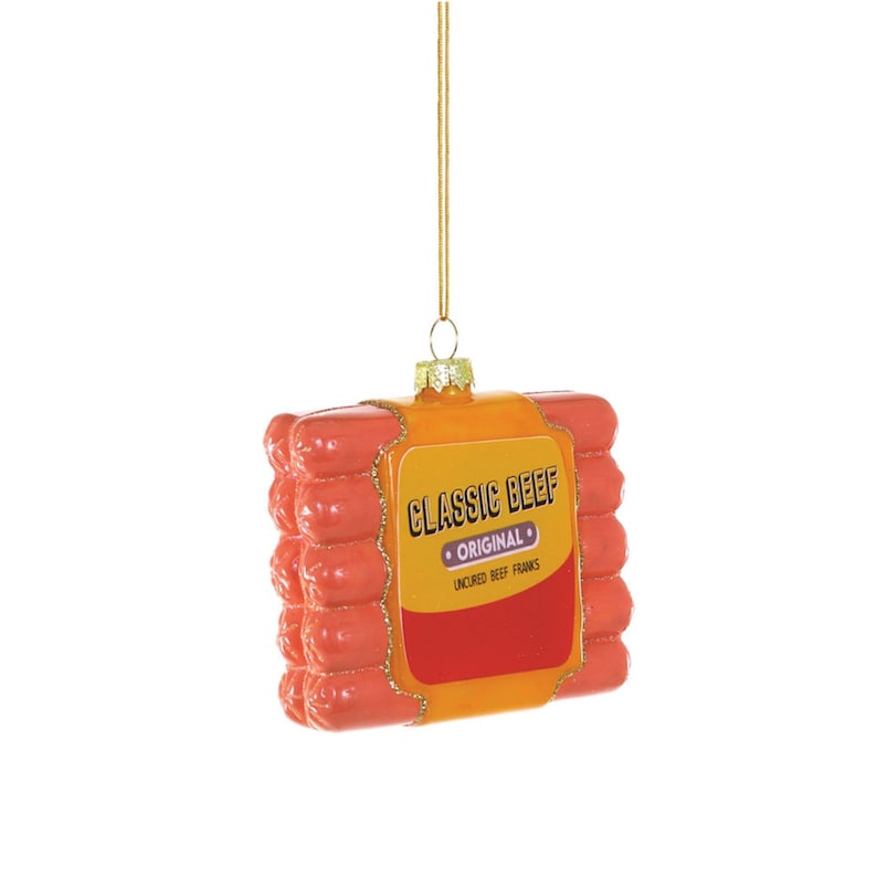 Packaged Classic Beef Hot Dogs Glass Ornament - Thumbnail 3